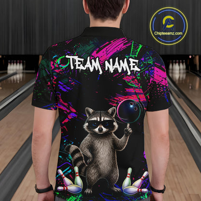 Personalized Funny Raccoon Graffiti Bowling Jersey For Men, Bowling Team Shirts Polo & 1/4 Zip TDM6557