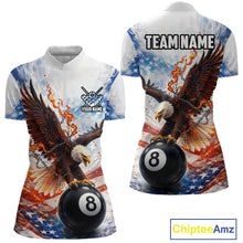 Load image into Gallery viewer, American Flag Eagle 8 Ball Billiard Shirt For Women Custom Patriotic Pool Team Jersey Polo &amp; 1/4 Zip TDM6156
