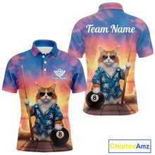 Load image into Gallery viewer, Personalized Funny Cat Sunset Billiard Shirt For Men Custom 8 Ball Pool Team Jersey Polo &amp; 1/4 Zip TDM6414