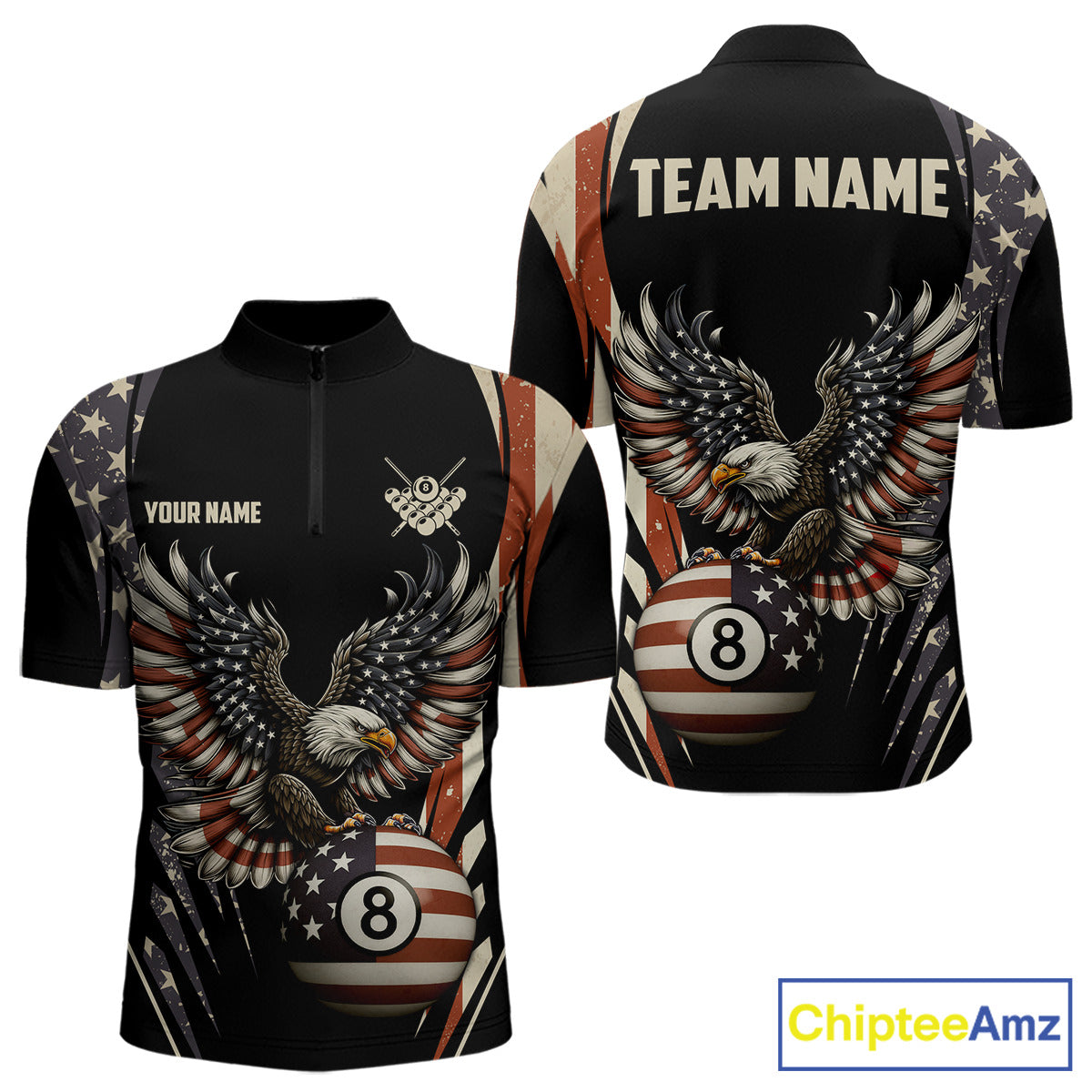 Personalized Vintage American Flag Eagle Billiard Shirt For Men, Patriotic 8 Ball Pool Team Jersey TDM5313