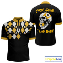 Load image into Gallery viewer, Personalized 9 Ball Skull Argyle Pattern Men's Billiard Shirts, 9 Ball Team Shirts Billiard Jersey TDM5137