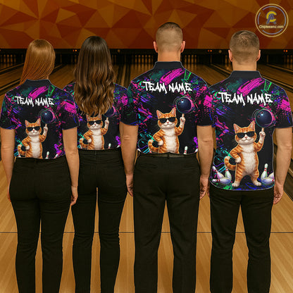 Personalized Funny Cat Graffiti Bowling Jersey For Men Custom Bowling Team Shirts Polo & 1/4 Zip TDM6457