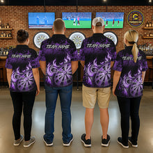 Load image into Gallery viewer, Black And Purple Dartboard Tribal Flame Darts Polo &amp; 1/4 Zip For Men Custom Darts Team Jersey TDM6014