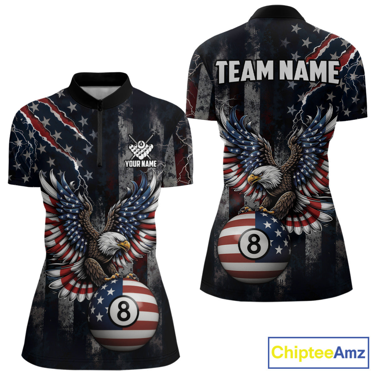 Grunge American Flag Eagle Patriotic Billiard Shirt For Women Custom 8 Ball Pool Team Jersey TDM5379