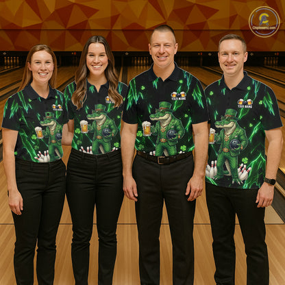 Custom Green St Patricks Alligator Bowling Shirt For Women, Lucky Bowling Team Jersey Polo & 1/4 Zip TDM6266
