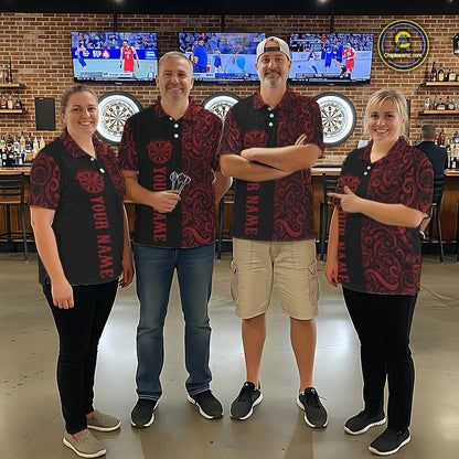 Black And Red Custom Tribal Darts Shirt For Men, Personalized Darts Jersey Team Polo & Quarter Zip TDM5391