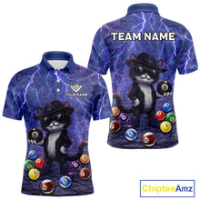Load image into Gallery viewer, Purple Funny Cat Lightning Billiard Shirt For Men Custom 8 Ball Pool Team Jersey Polo &amp; 1/4 Zip TDM5912