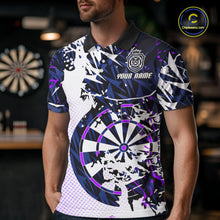 Load image into Gallery viewer, Personalized Paint Splash Darts Shirt For Men Custom Darts Jersey Team Polo &amp; 1/4 Zip |Purple TDM6064