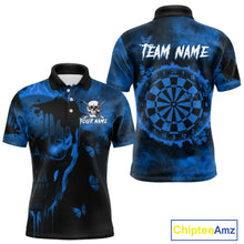 Load image into Gallery viewer, Black And Blue Grunge Skull Butterflies Darts Shirt For Men Custom Dart Jersey Team Polo &amp; 1/4 Zip TDM4993
