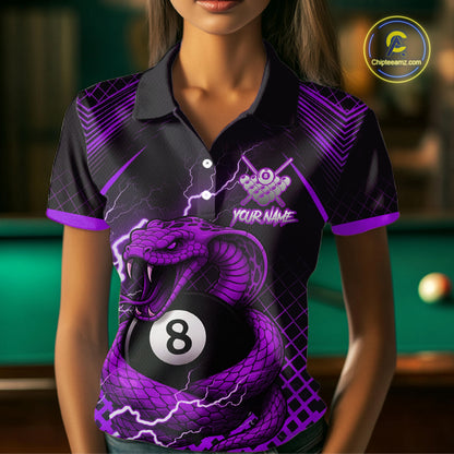 Personalized Purple 8 Ball Lightning Cobra Snake Women's Billiards Shirts Custom Pool Team Jerseys TDM5199
