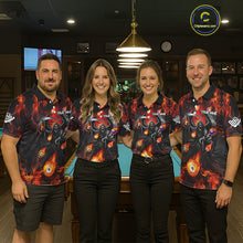 Load image into Gallery viewer, Orange Flaming Grim Reaper Billiard Shirt For Women Custom Fire Pool Team Jersey Polo &amp; Quarter Zip TDM6077