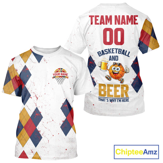 Funny Basketball And Beer Custom Argyle Basketball Shirt, Personalized Basketball Jersey For Team TDM5786