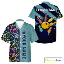 Load image into Gallery viewer, Personalized Funny Neon Bowling Hawaiian Shirt For Women Custom Retro Bowling Team Jersey |Teal TDM6187