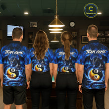 Load image into Gallery viewer, Blue 8 Ball &amp; 9 Ball Fire Yin And Yang Dragon Billiard Shirt For Women Custom Pool Team Jersey TDM5841