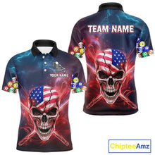 Load image into Gallery viewer, US Flag Patriotic Skull Men's Billiard Shirt Custom Pool Team Shirt Billiard Jersey Polo &amp; 1/4 Zip TDM5140