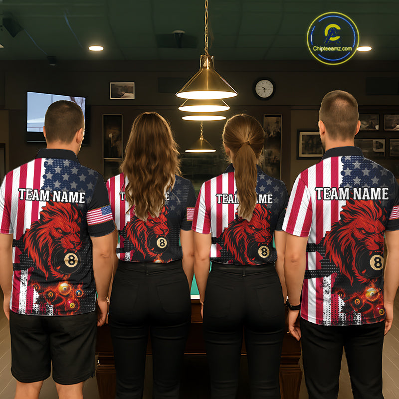 Personalized Lion American Flag Billiard Shirt For Women, 8 Ball Pool Team Jersey Polo & 1/4 Zip TDM5342