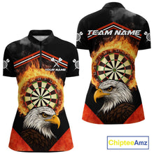 Load image into Gallery viewer, Black And Red Flaming Dartboard Eagle Darts Shirt For Women Custom Darts Jersey Team Polo &amp; 1/4 Zip TDM6007