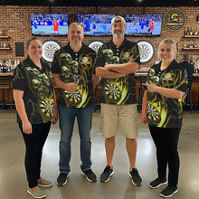 Load image into Gallery viewer, Personalized Skull &amp; Dragon Darts Shirt For Women Custom Lightning Dartboard Team Jersey |Yellow TDM5651