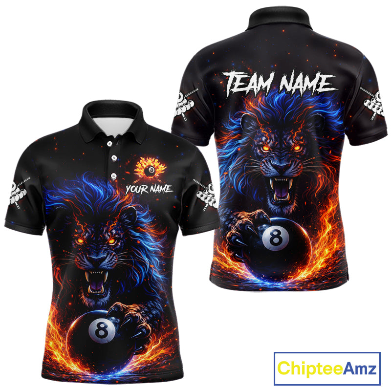 Personalized Billiard Fire Lion 8 Ball Pool Shirt For Men, Billiard Team Jersey Polo & 1/4 Zip TDM5660