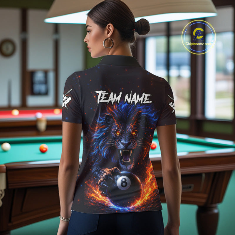 Personalized Billiard Fire Lion 8 Ball Pool Shirt For Women, Billiard Team Jersey Polo & 1/4 Zip TDM5660