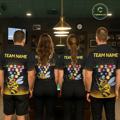 Yellow Hexagon Funny Bee 8 Ball Pool Billiard Jerseys For Men Custom Grunge Billiard Team Appeal NYN2989