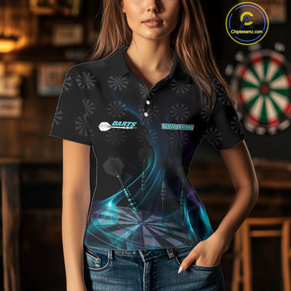 Flaming Dartboard 3D & Dart Arrow Turquoise Women's Darts Shirt Custom Name For Players NYN0692