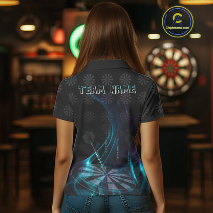 Flaming Dartboard 3D & Dart Arrow Turquoise Women's Darts Shirt Custom Name For Players NYN0692
