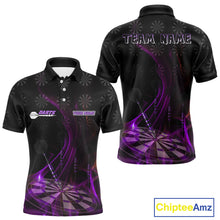 Load image into Gallery viewer, Flaming Dartboard 3D &amp; Dart Arrow Purple Men's Darts Shirt Custom Name For Players NYN0693