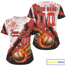 Load image into Gallery viewer, Custom Red And White Flames Baseball Ball Jersey For Women Baseball Tournament Shirt NYN0942