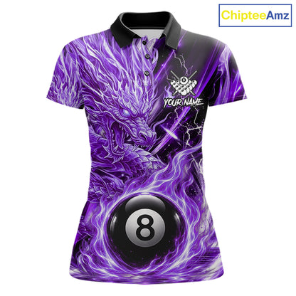 Fire Flame Purple 8 Ball Billiard Dragon Shirts For Women Custom Dragon Team Billiard Jerseys NYN3951
