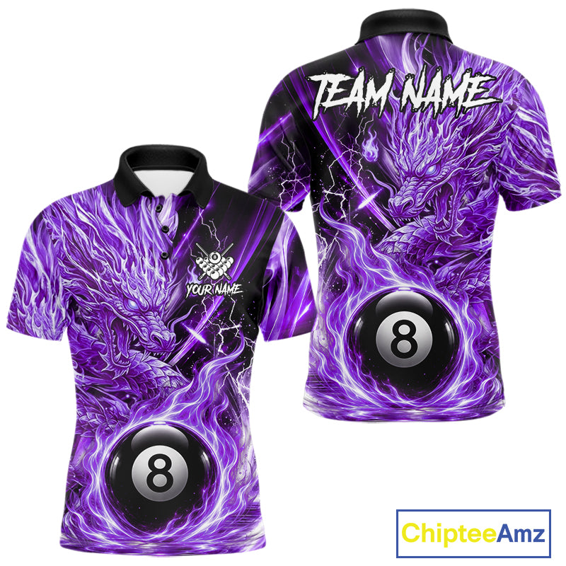 Fire Flame Purple 8 Ball Billiard Dragon Shirts For Men Custom Dragon Team Billiard Jerseys NYN3951