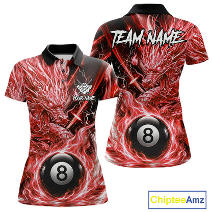 Fire Flame Red 8 Ball Billiard Dragon Shirts For Women Custom Dragon Team Billiard Jerseys NYN3952
