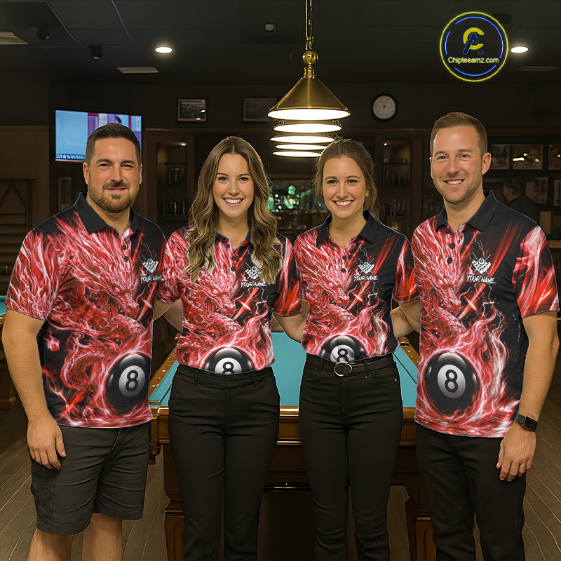 Fire Flame Red 8 Ball Billiard Dragon Shirts For Women Custom Dragon Team Billiard Jerseys NYN3952