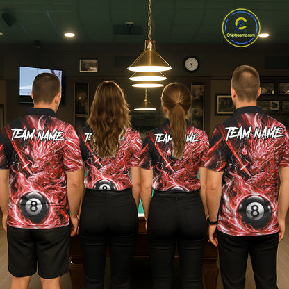 Fire Flame Red 8 Ball Billiard Dragon Shirts For Women Custom Dragon Team Billiard Jerseys NYN3952