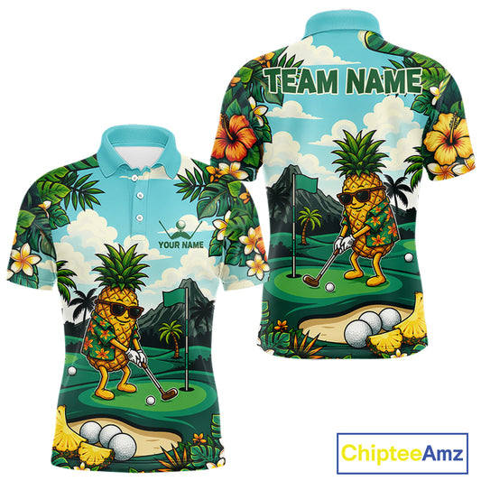 Funny Pineapple Golfer Mens Monstera Tropical Polo Shirts Custom Golf Team Outfits Golf Gifts NYN3960