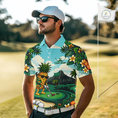 Funny Pineapple Golfer Mens Monstera Tropical Polo Shirts Custom Golf Team Outfits Golf Gifts NYN3960