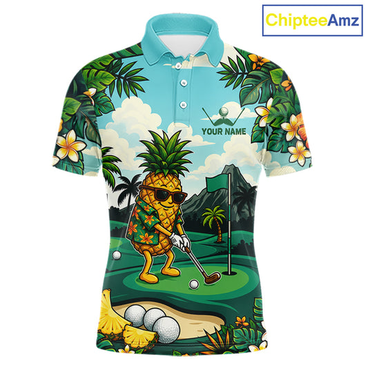 Funny Pineapple Golfer Mens Monstera Tropical Polo Shirts Custom Golf Team Outfits Golf Gifts NYN3960