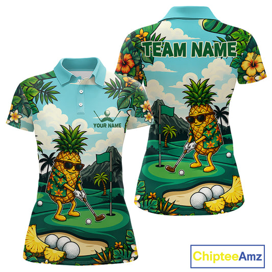 Funny Pineapple Golfer Womens Monstera Tropical Polo Shirts Custom Golf Team Outfits Golf Gifts NYN3960