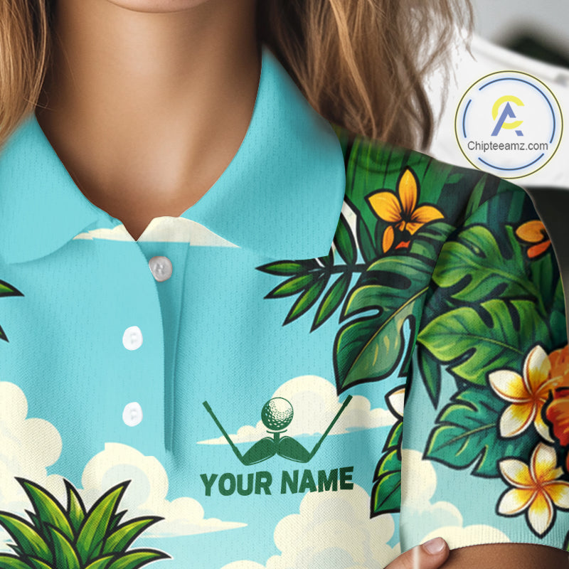 Funny Pineapple Golfer Womens Monstera Tropical Polo Shirts Custom Golf Team Outfits Golf Gifts NYN3960
