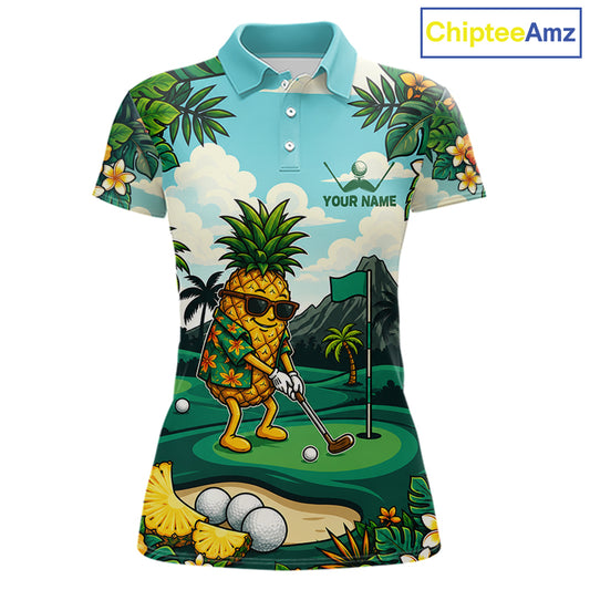 Funny Pineapple Golfer Womens Monstera Tropical Polo Shirts Custom Golf Team Outfits Golf Gifts NYN3960