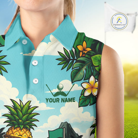 Funny Pineapple Golfer Womens Monstera Tropical Sleeveless Polo Shirts Custom Golf Team Outfits Golf Gifts NYN3960