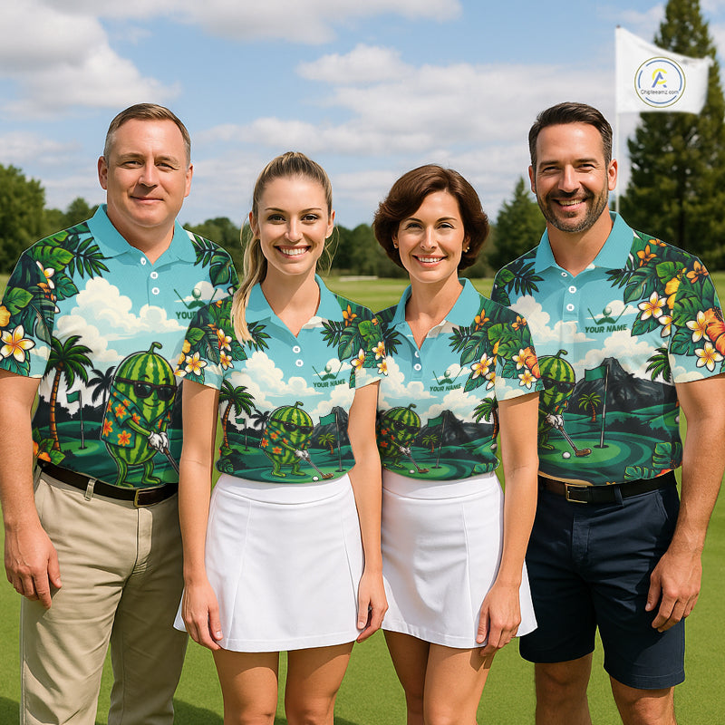 Funny Watermelon Golfer Mens Monstera Tropical Polo Shirts Custom Golf Team Outfits Golf Gifts NYN3961