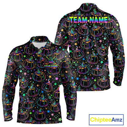 Rainbow Holographic Pumpkin Golf Polo Shirt Custom Halloween Golf Team Attire For Men NYN3962