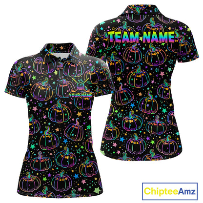 Rainbow Holographic Pumpkin Golf Polo Shirt Custom Halloween Golf Team Attire For Womens NYN3962