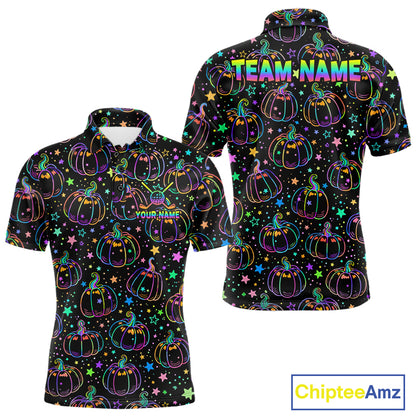 Rainbow Holographic Pumpkin Golf Polo Shirt Custom Halloween Golf Team Attire For Men NYN3962