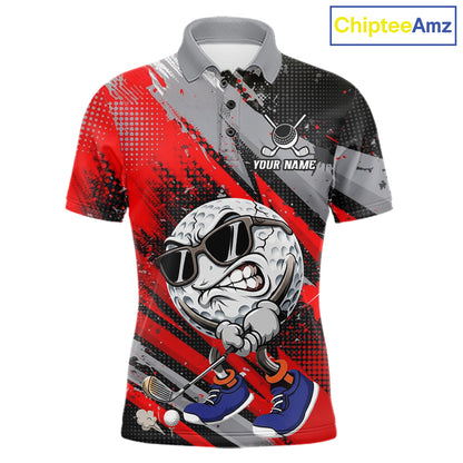 Funny Golfer Mens Golf Polo Shirts Custom Red And Grey Grunge Golf Team Outfits Golf Gifts NYN3963