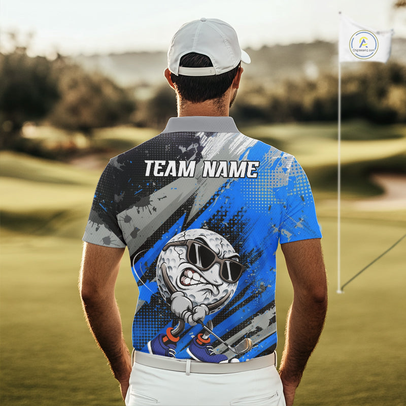 Funny Golfer Mens Golf Polo Shirts Custom Blue And Grey Grunge Golf Team Outfits Golf Gifts NYN3964