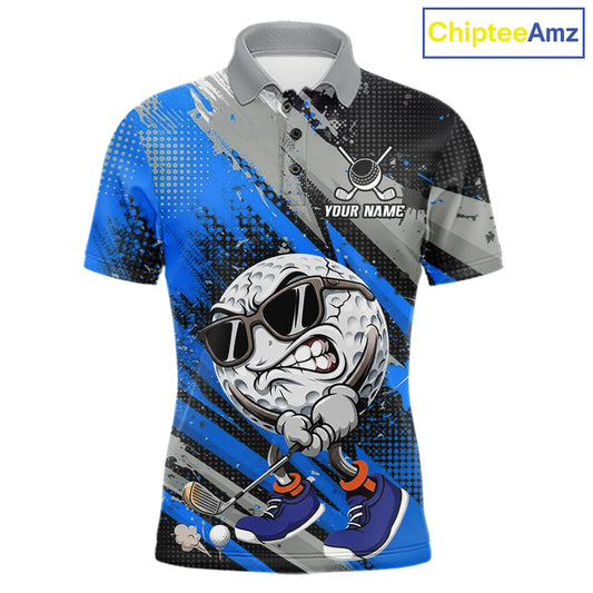 Funny Golfer Mens Golf Polo Shirts Custom Blue And Grey Grunge Golf Team Outfits Golf Gifts NYN3964