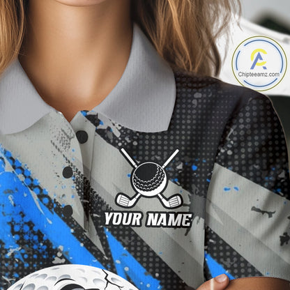 Funny Golfer Womens Golf Polo Shirts Custom Blue And Grey Grunge Golf Team Outfits Golf Gifts NYN3964