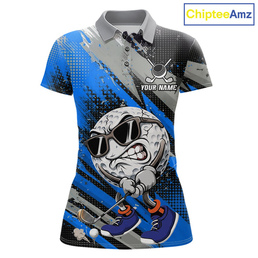 Funny Golfer Womens Golf Polo Shirts Custom Blue And Grey Grunge Golf Team Outfits Golf Gifts NYN3964